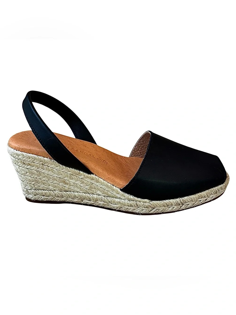 🌹NWOB SPANISH SANDAL CO Black Leather Espadrille Wedge Sandals🌹